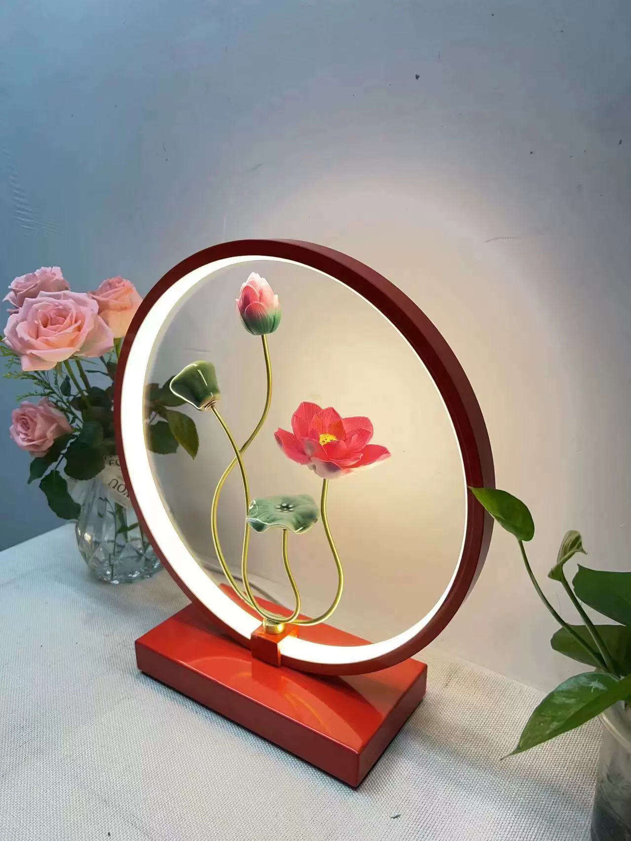 Table lamp Chinese style creative lantern, remote control bedside decorative lamp