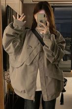 美式高街设计感飞行服外套女春秋宽松不规则中性工装夹克棒球服潮