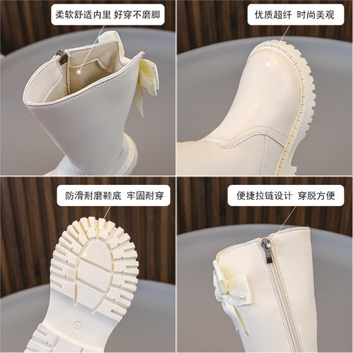 Girls' Boots for Autumn & Winter: Children's Martin Boots, Princess-Style Long-Height Boots with Fleece Lining, Breathable Baby Shoes