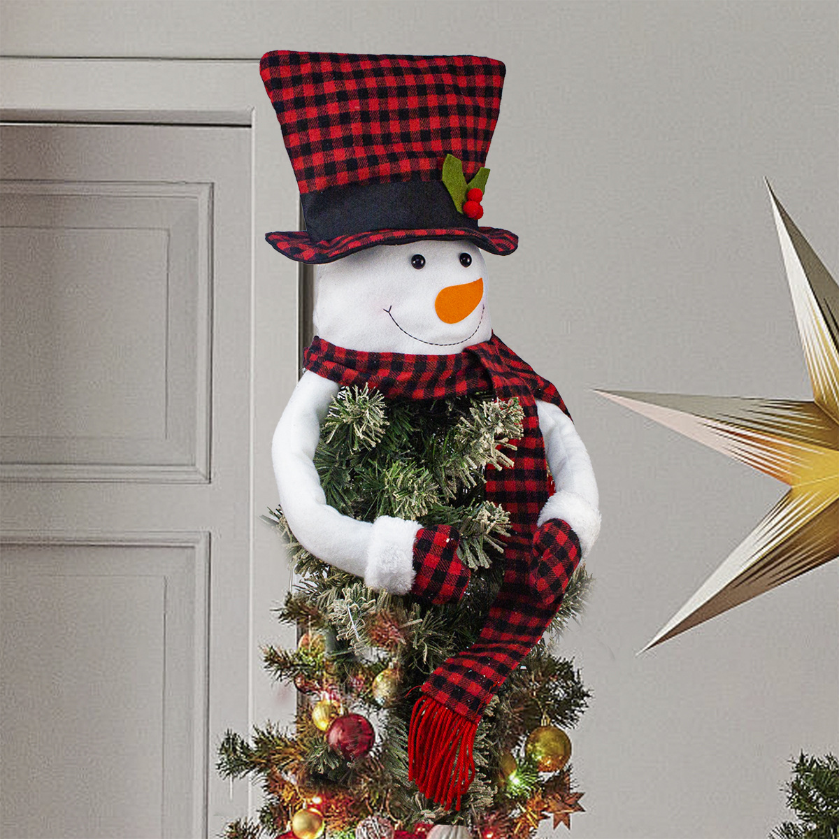 Cross-Border Popular Hot-Selling Christmas Cute Snowman Doll Tree Top Ornaments Holiday Party Atmosphere Decoration Props