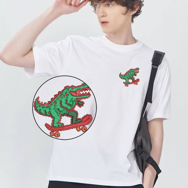 Foreign Trade Amazon Summer Skateboard Crocodile Embroidered T-Shirt 25 Spring and Summer New American Size Street Style Couple Short-Sleeved Set