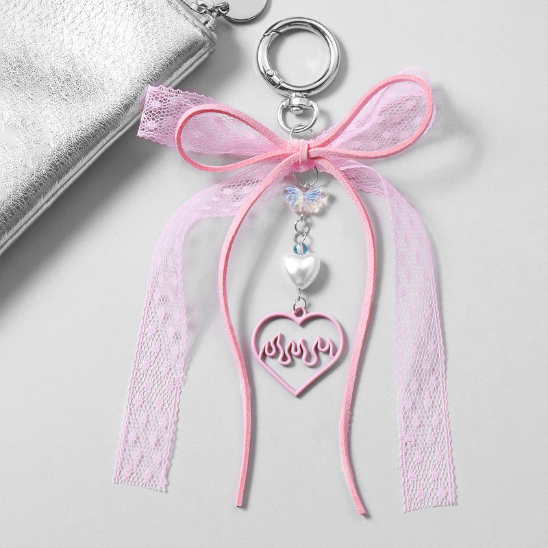 Cross-border Hot Ins Cartoon Sweet Cool Dark All-match Lace Velvet Belt Bow Love Keychain Bag Pendant