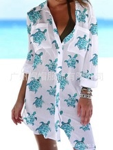 2021夏季新款沙滩海龟长版开衫衬衣