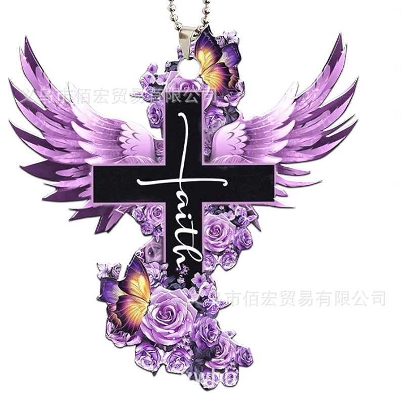 Transfronteriza nueva Púrpura Cruz ala mariposa Rosa Espejo Retrovisor Del Coche accesorios de la decoración del árbol de Navidad colgante