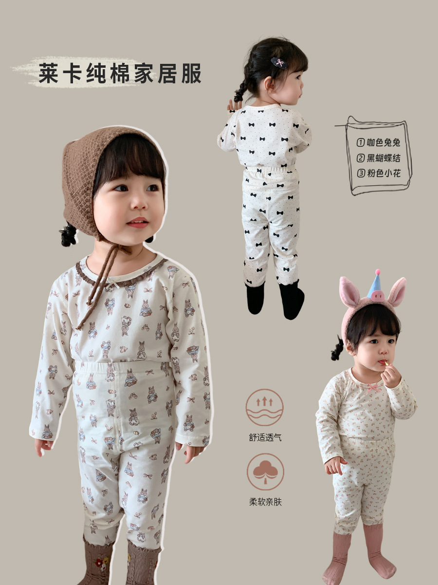 Sugar Pear ropa infantil niñas ropa doméstica set 2025 ropa de primavera nuevo niño lindo pijama de algodón de clase A bebé