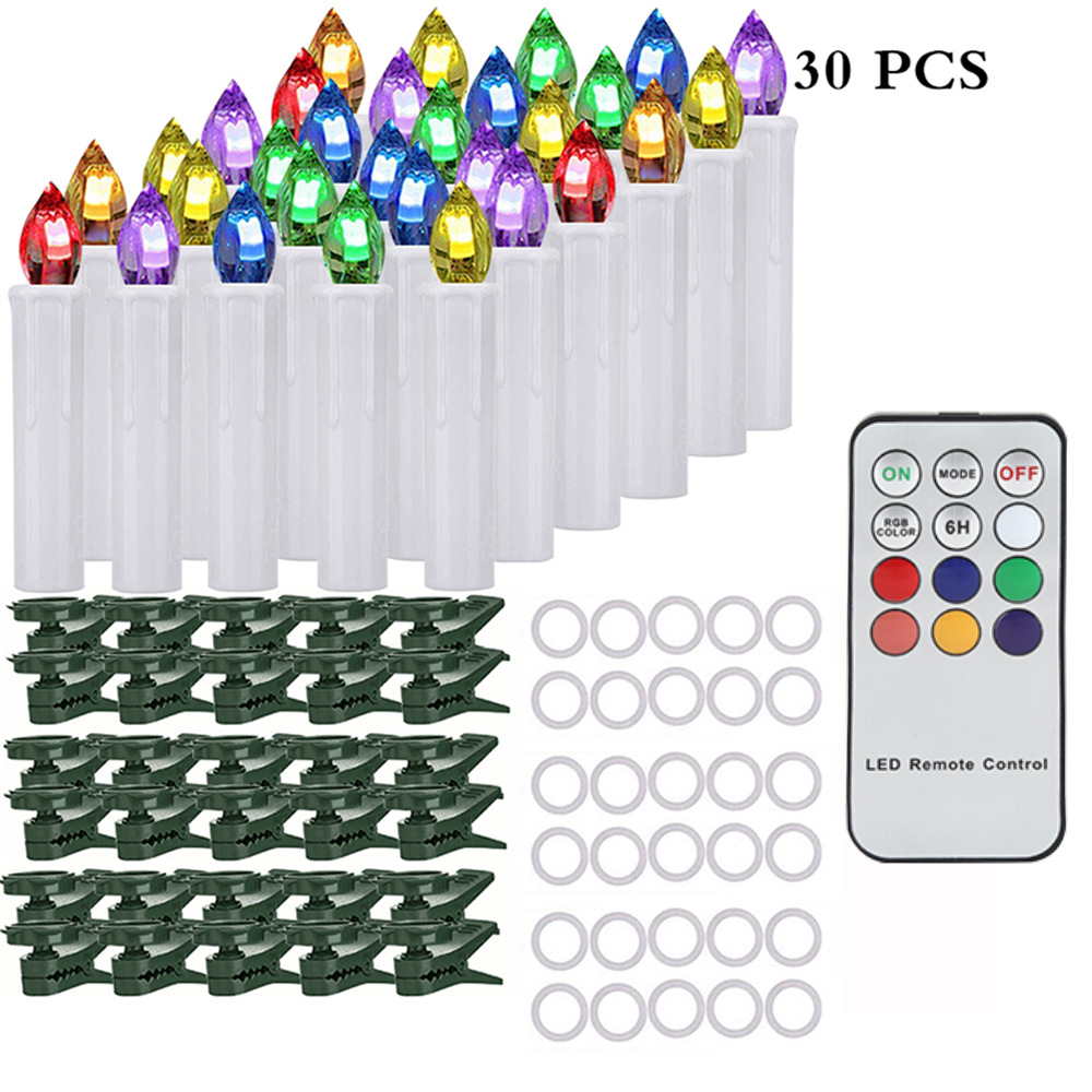 Vela electrónica RGB con temporizador y control remoto para decoración de cumpleaños y festividades, vela navideña, luz LED de plástico simulada, transfronteriza