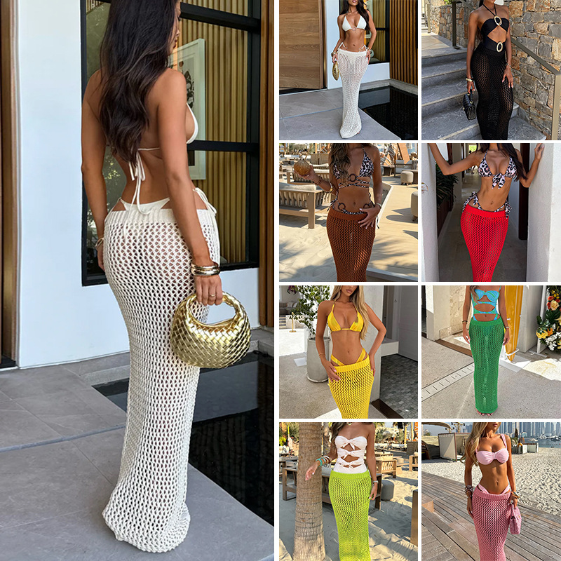 Amazon nuevo verano vacaciones de playa texturas vestido de playa de moda agujero de punto envuelto camisa de abrigo