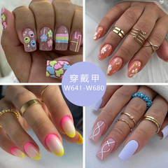 European and American-style fashion ballet nails: Mid-length, square-shaped false nails—sweet, French-inspired, and detachable; wholesale available