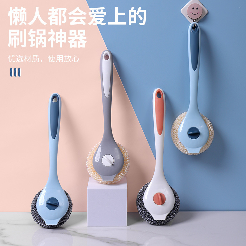 Kitchen cleaning brush with handle cleaning brush Replaceable cleaning ball long handle plastic steel ball brush Dishwashing brush Kitchen cleaning brush with handle cleaning brush Replaceable cleaning ball long handle plastic steel ball brush Dishwashing brush