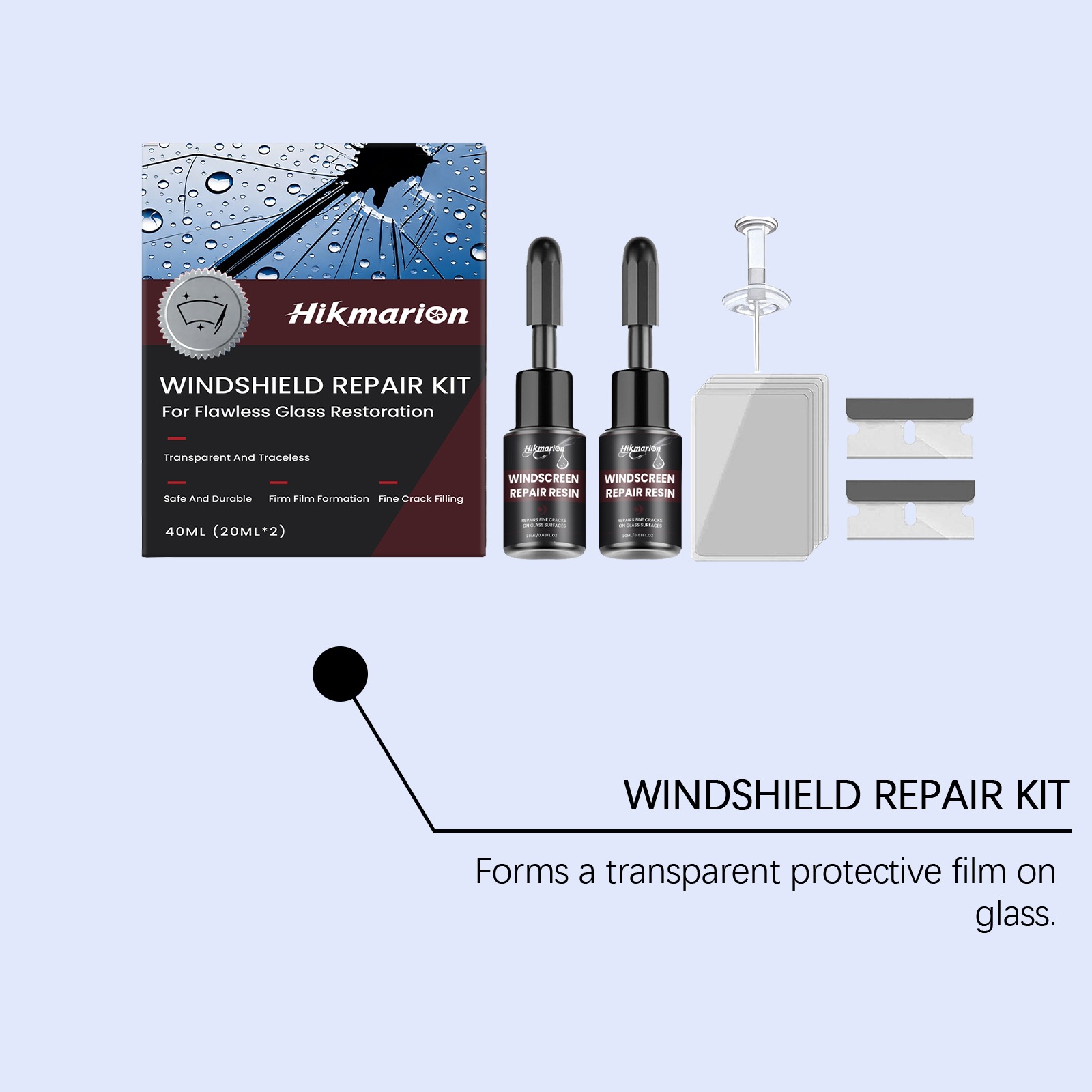 Hikmarion Car Windshield Care Kit for Daily Repair, Refurbishment, and Maintenance of Car Window Glass Cracks