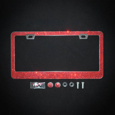 Steel License Plate Frame Rhinestone Acrylic – License plate holder/license plate holder - square-hole-sharp-corner-red-acrylic-drill