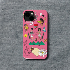 搞怪粉色插畫菲林殼適用蘋果14pro手機殼13promax/12/11全包硬殼x