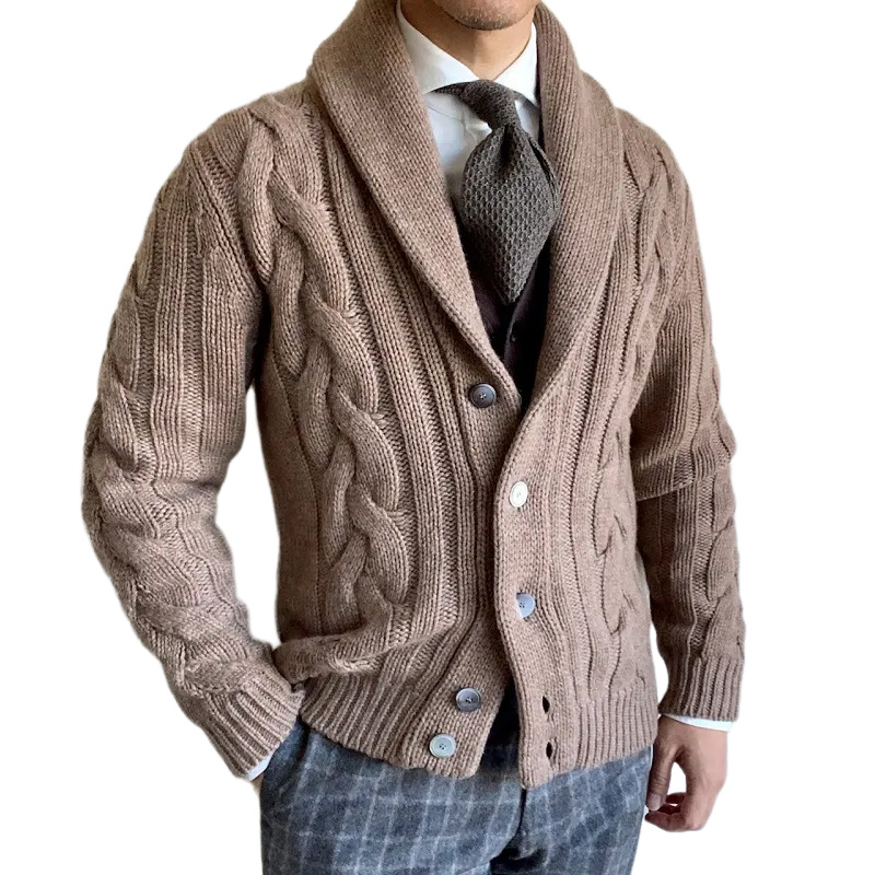 2024 autumn and winter new knitted cardigan style lapel long sleeved twisted flower sweater jacket men's clothing_voghion.com