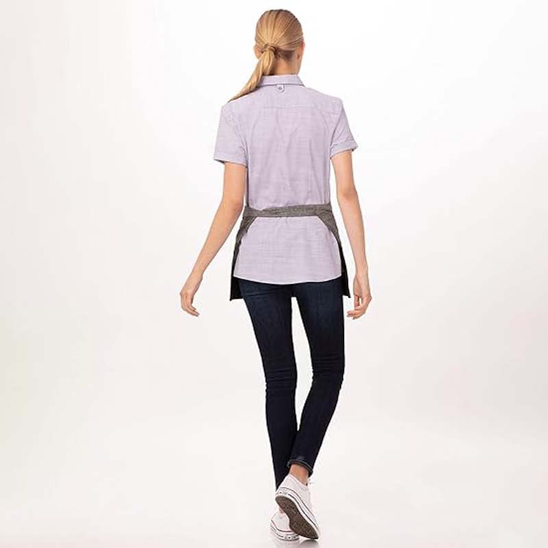 Transfronterizos algodón vaquero delantal rayas de contraste corto barista ropa de trabajo delantal de cocina doméstica al por mayor