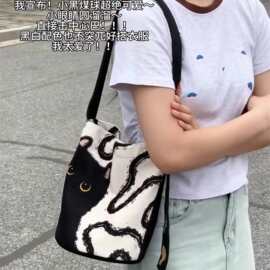 小众个性通勤手提水桶包韩系ins可爱猫咪水桶包慵懒风单肩斜挎包
