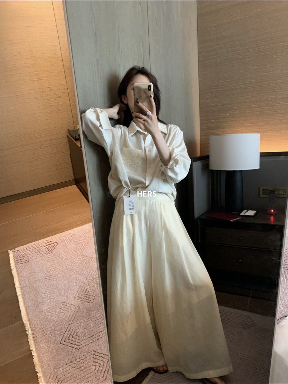 Quần culottes nữ ống rộng cạp cao thun lưng dáng suông phong cách Nhật — Thẻ hồng, màu trắng chi tiết 10