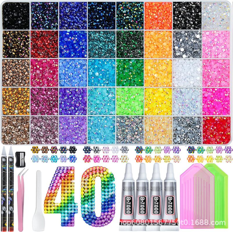 Hot-Selling Cross-Border Labeling and Dropshipping 40-Color Nail Rhinestone Set Large-Capacity Resin Rhinestones Ab Rhinestones DIY Accessories