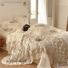 法式浪漫蕾丝纯棉全棉四件套140支花边被套柔软双人床上用品1.8米