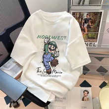 厂家批发夏季五分袖卡通马里奥印花图短袖百搭简约潮流宽松体恤衫