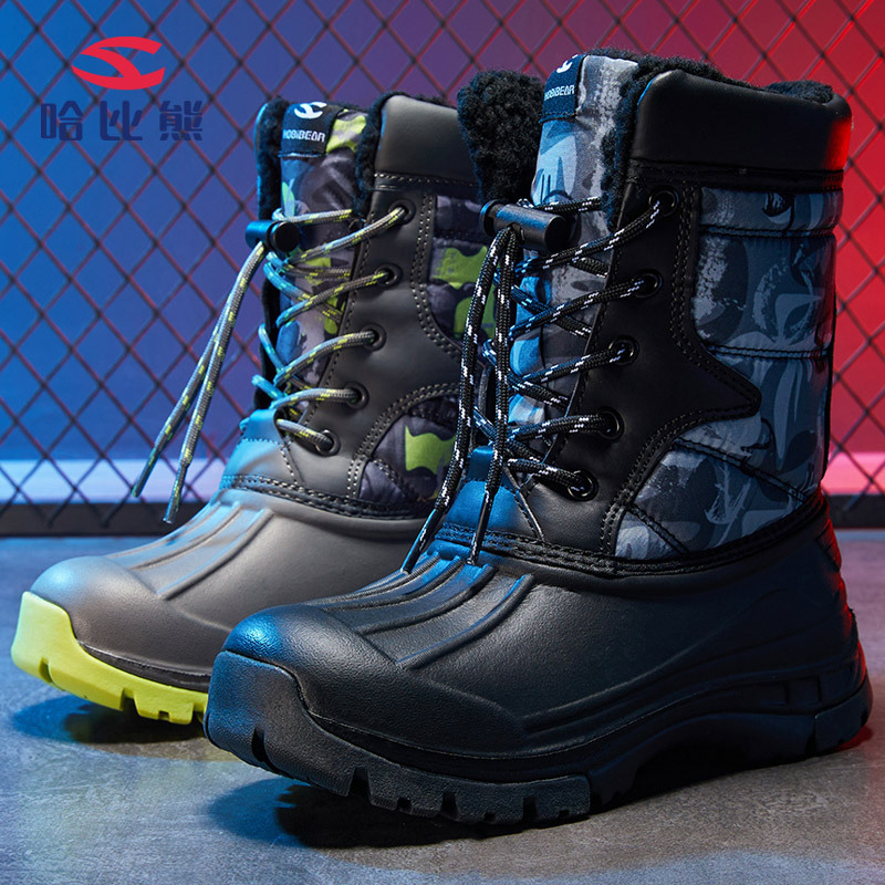 Habbear botas de nieve para niños botas de algodón forradas de lana botas de algodón de media pantorrilla botas de algodón de estilo de comercio exterior cálido entrega de una sola pieza