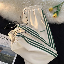 美式复古裤子男设计感小众侧条纹运动卫裤oversize宽松抽绳束脚裤