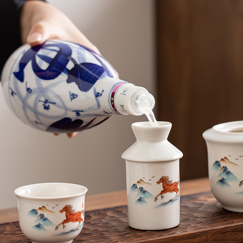 Chinese-Style Rice Wine Warmer for Home Use, 0.1kg White Wine Hot Wine Pot Set, Traditional Style Ceramic Wine Warmer Set