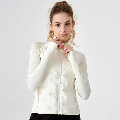 Lightweight white goose down yoga pants long sleeve women's slimming autumn and winter cycling jacket outdoor sports top