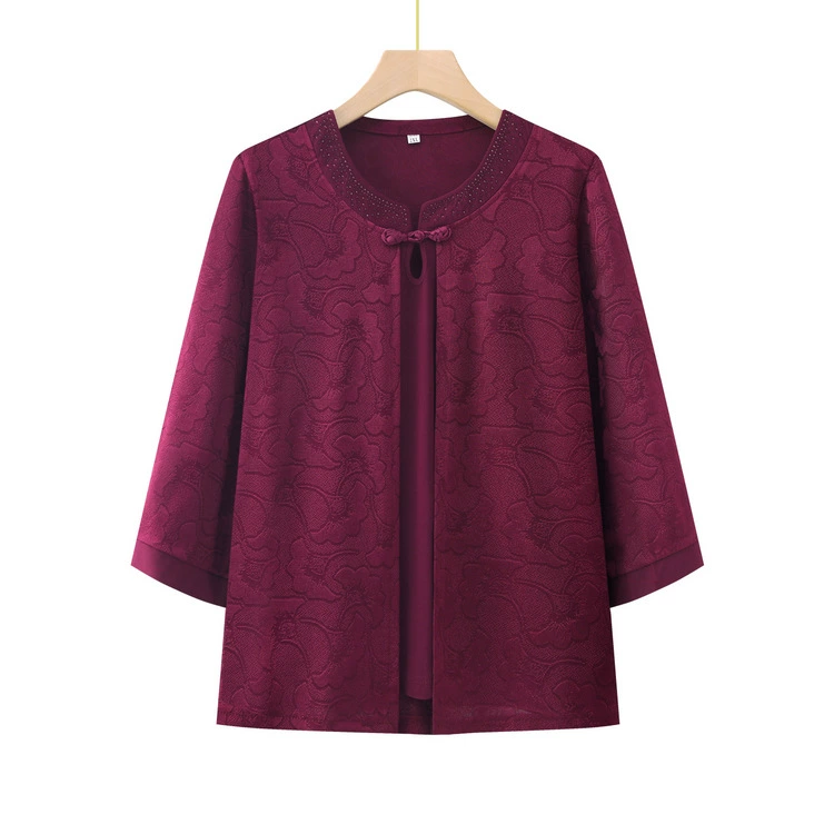 Бабушка кардиган топ мама летняя старушка одежда среднего и пожилого возраста женская летняя рубашка с короткими рукавами свободная