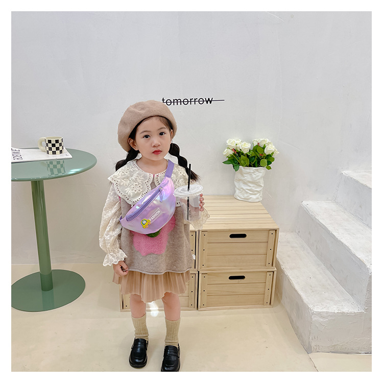 2023 New fashionable and trendy portable laser PU leather children's waist bag, crossbody small bag, sports laser chest waist bag undefined