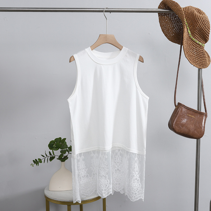 Autumn and Winter Cotton Vest Women's Stacked Dew Lace Mid-length Sling Autumn Bottoming Shirt Sleeveless White Bottoming