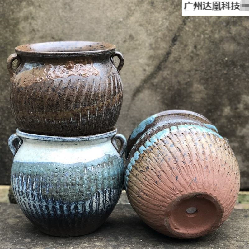 Ретро креативная глиняная глиняная горшок грубый горшок зеленый луогао растение керамика мясистая глиняная горшка