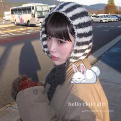 小围巾女韩小围脖耳暖两用小帽子条纹针织毛线百搭可爱减龄小围脖