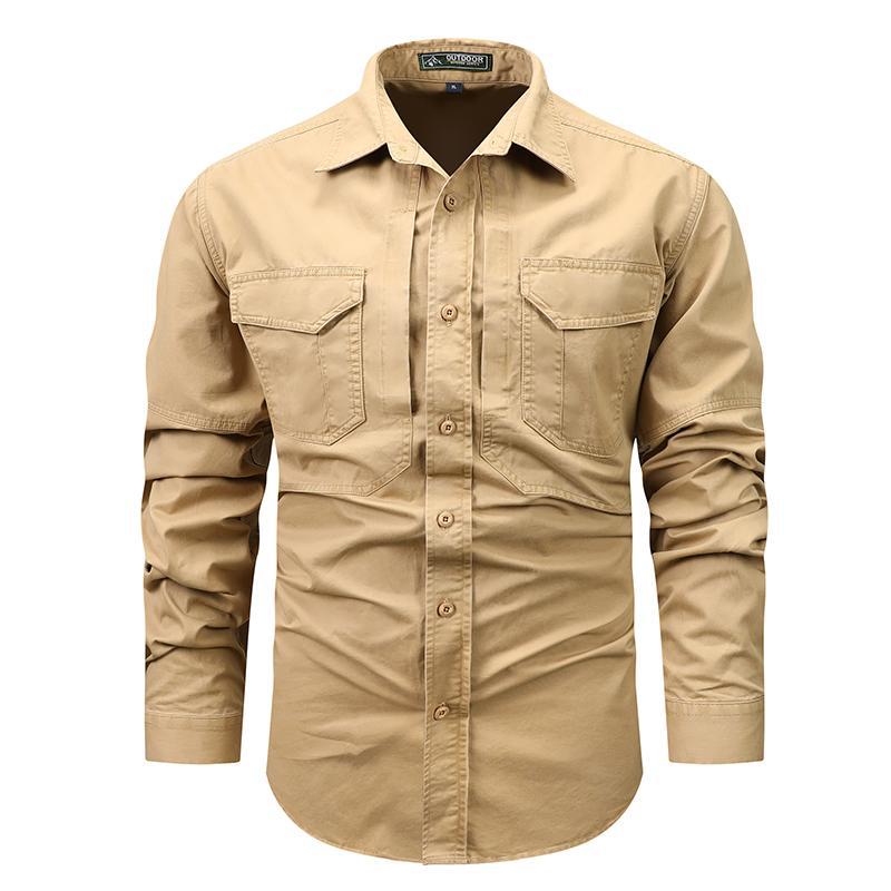 Primavera y verano camisa de mangas largas para hombres de bolsillo camisa de trabajo al aire libre ropa de secado rápido suelta ropa de hombre grande