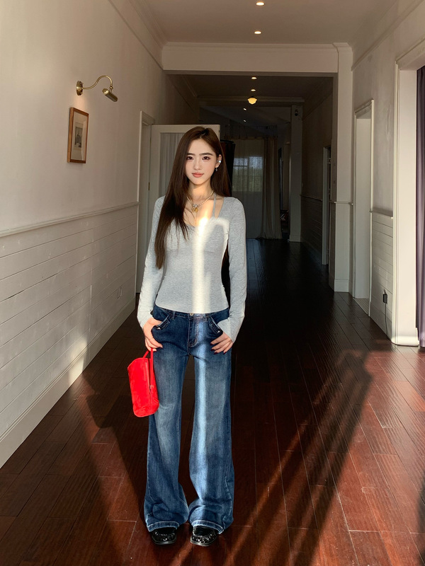 橘子树在哪儿美式复古牛仔裤女秋季松弛感直筒显瘦休闲百搭拖地裤|undefined