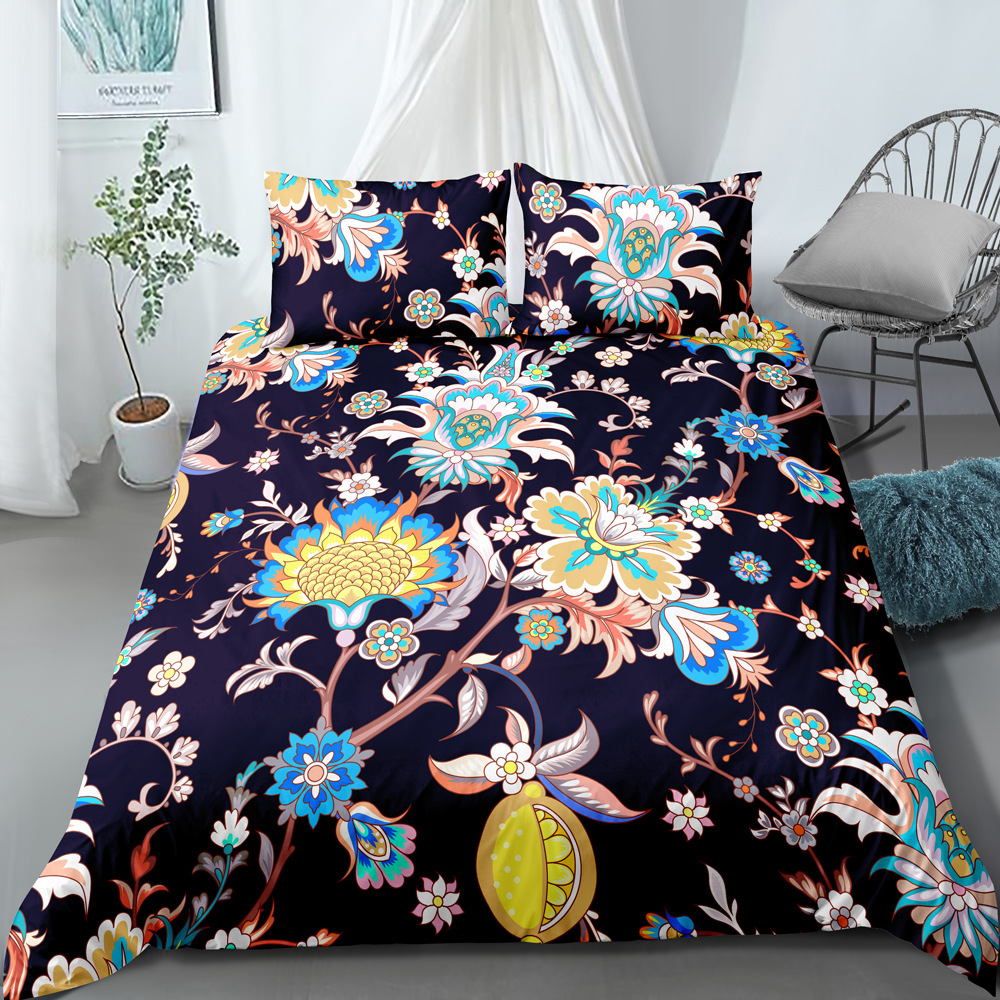 Parure de lit trois pièces de style ethnique imprimé numérique, housse de couette et taie d'oreiller, personnalisable, nouvelle collection_voghion.com