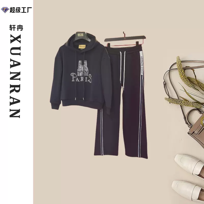 秋冬加绒设计感小众连帽休闲运动套装女时尚气质两件套高级感女装