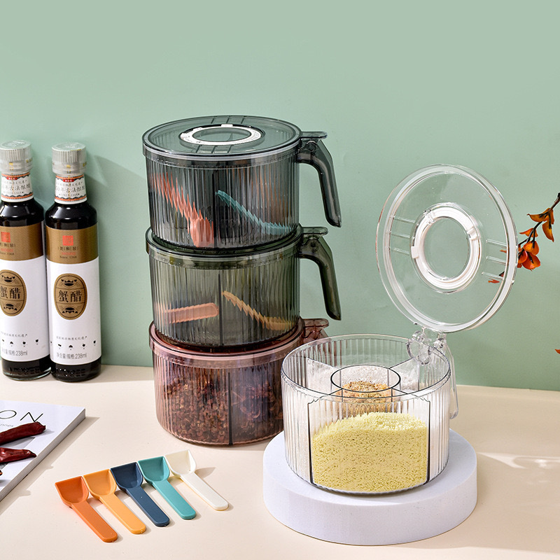 Caja de condimento de lujo ligero, conjunto de combinación de tanque de condimento de cocina para el hogar, caja de almacenamiento de condimentos de pimienta MSG de sal de rejilla múltiple todo en uno