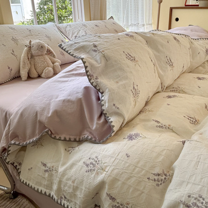 Maternal and infant grade A 60-count 100% cotton jacquard shell edge four-piece set, pure cotton duvet cover, bed sheet, student three-piece set 4 Maternal and infant grade A 60-count 100% cotton jacquard shell edge four-piece set, pure cotton duvet cover, bed sheet, student three-piece set 4