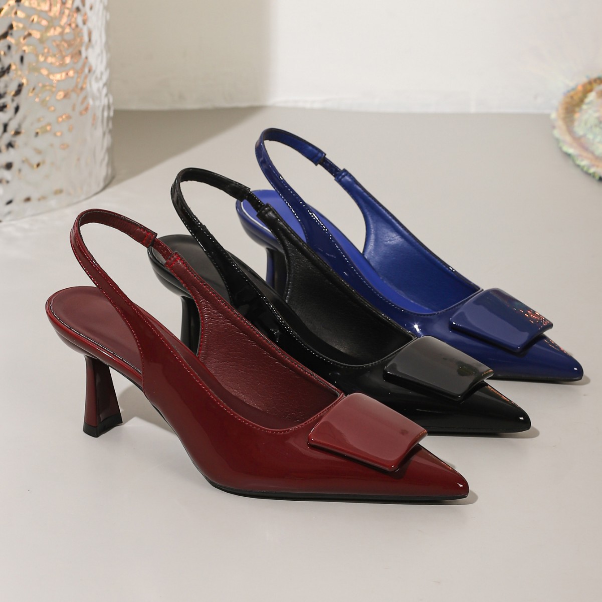 European Size Cross-Border Back Hollow Sandals Sexy Slip-On Pointed Toe Black High Heels Women's Stiletto Work Shoes Toe-Toe Shoes