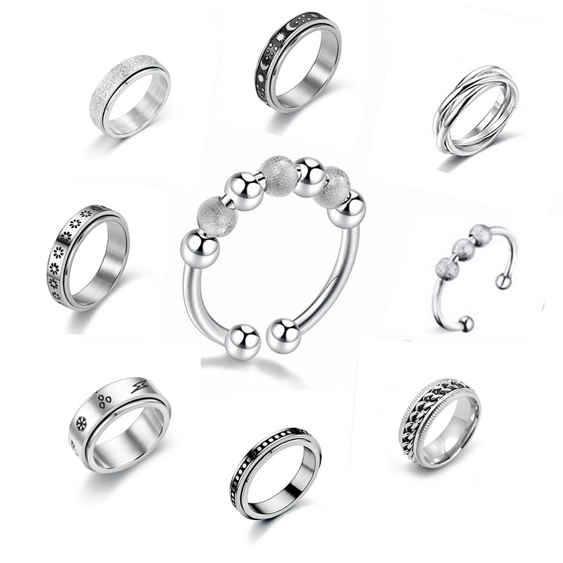 New Fashion Anti-Anxiety Rotating Titanium Steel  Decompression Couple Ring