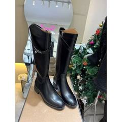 显瘦平底长靴女2025新款秋冬黑色斜口高筒骑士靴不过膝长筒靴子