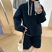 【现货】2025冬韩国东大门小众休闲羊羔毛麂皮绒卫衣短裤套装时尚