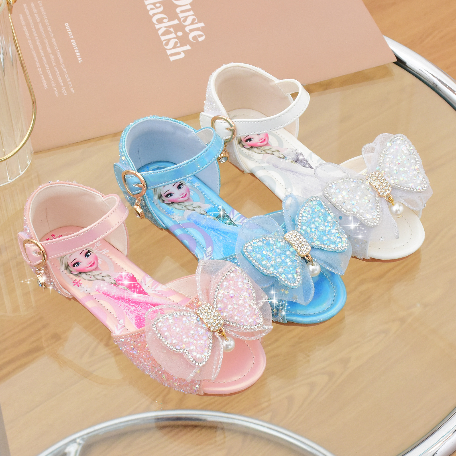 Fábrica al por mayor de los niños zapatos de cristal zapatos de verano Aisha princesa zapatos de bebé de fondo suave sandalias de las niñas zapatos congelados