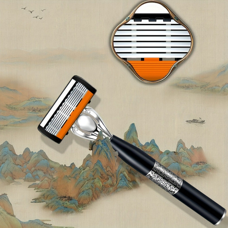 Seven-Layer Men's Razor, Sharp and Durable Manual Razor, Stainless Steel Material, Multi-Layer Blade, Retro Carved Handle