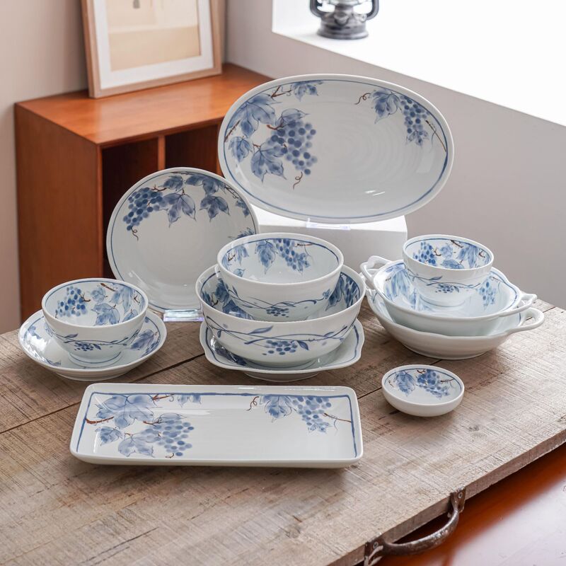 New Light Ink Portuguese Fragrance Hot Selling Ceramic Underglaze Color Tableware Bowls and Plates Set Blue and White Porcelain Household Chinese Style Hand-Painted