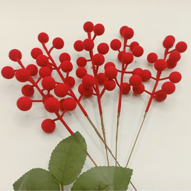 新款防冬青果仿真植绒十二叉红果圣诞春节婚庆|undefined