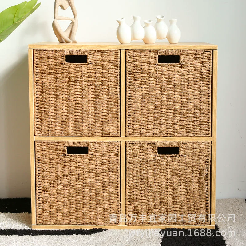 Straw bookcase, storage box, storage basket for bedroom, DIY