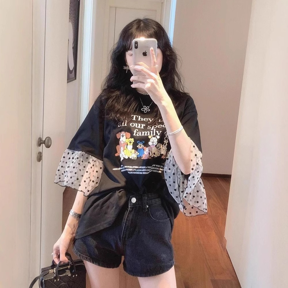 65棉 大码夏季新款洋气减龄显瘦黑色宽松短袖T恤女胖mm300斤