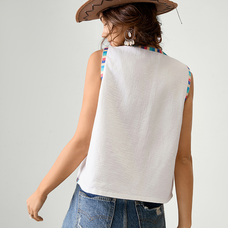 Spot Europa y los Estados Unidos comercio exterior de mujeres estilo bohemio industria pesada chaleco bordado de mujer algodón sin mangas con chaleco superior