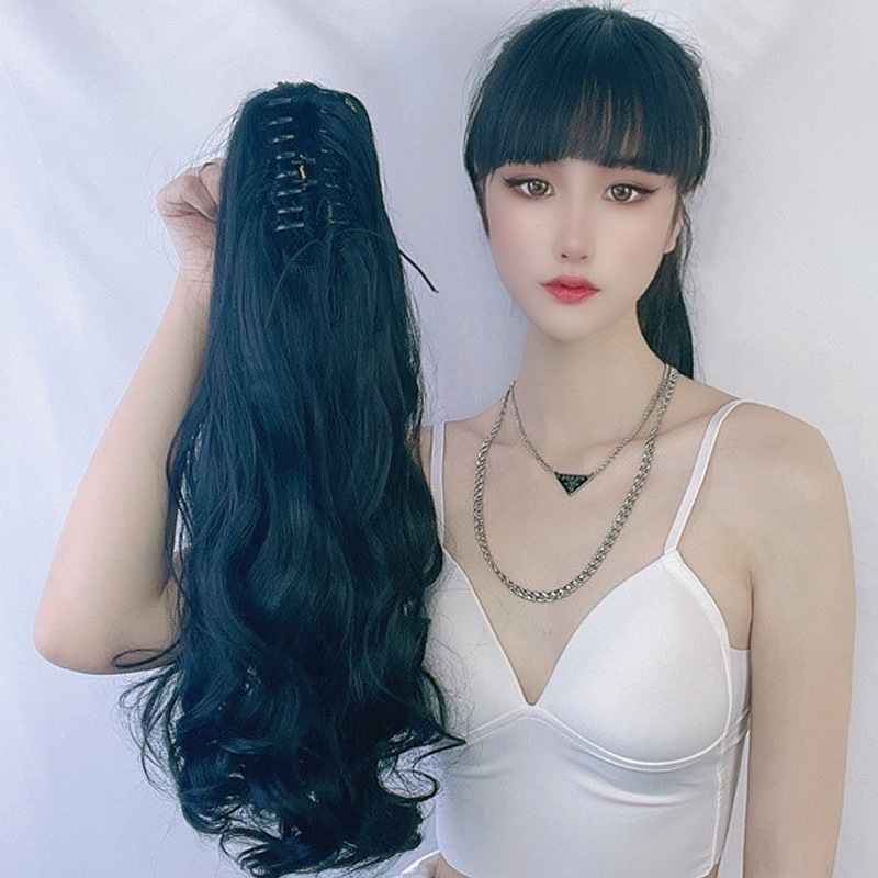 Cola de caballo falsa de las mujeres europeas y americanas de pelo largo rizado pera flor Cola de Caballo Tigre Boca clip transpirable extensión del pelo transfronterizo en stock entrega de una sola pieza